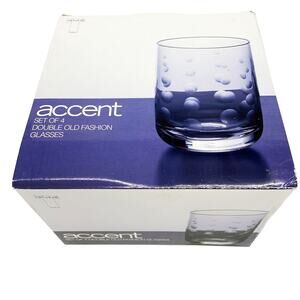 Accent Set of 4 Double Old Fashion Drinking Glasses Circle Etched